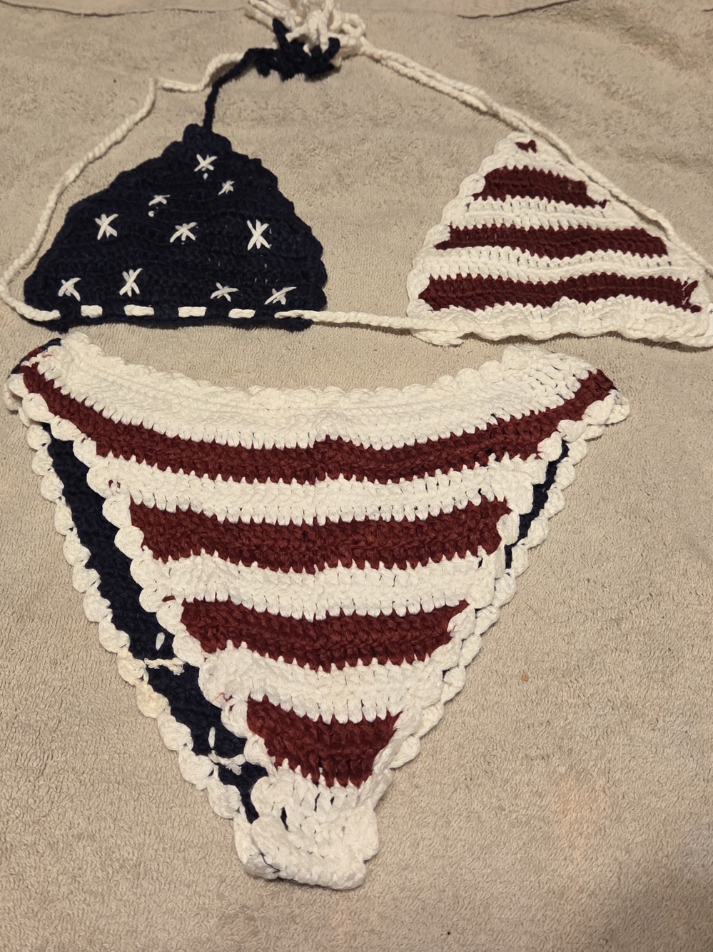 American Flag Red White Blue Crochet Bikini Set